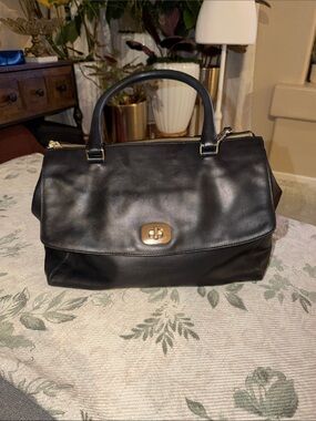 Coach Black Leather Logo Patch with Purple Fabric Lining